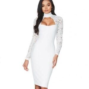 Nookie Lady Lace Long Sleeve Midi Dress White Size XS